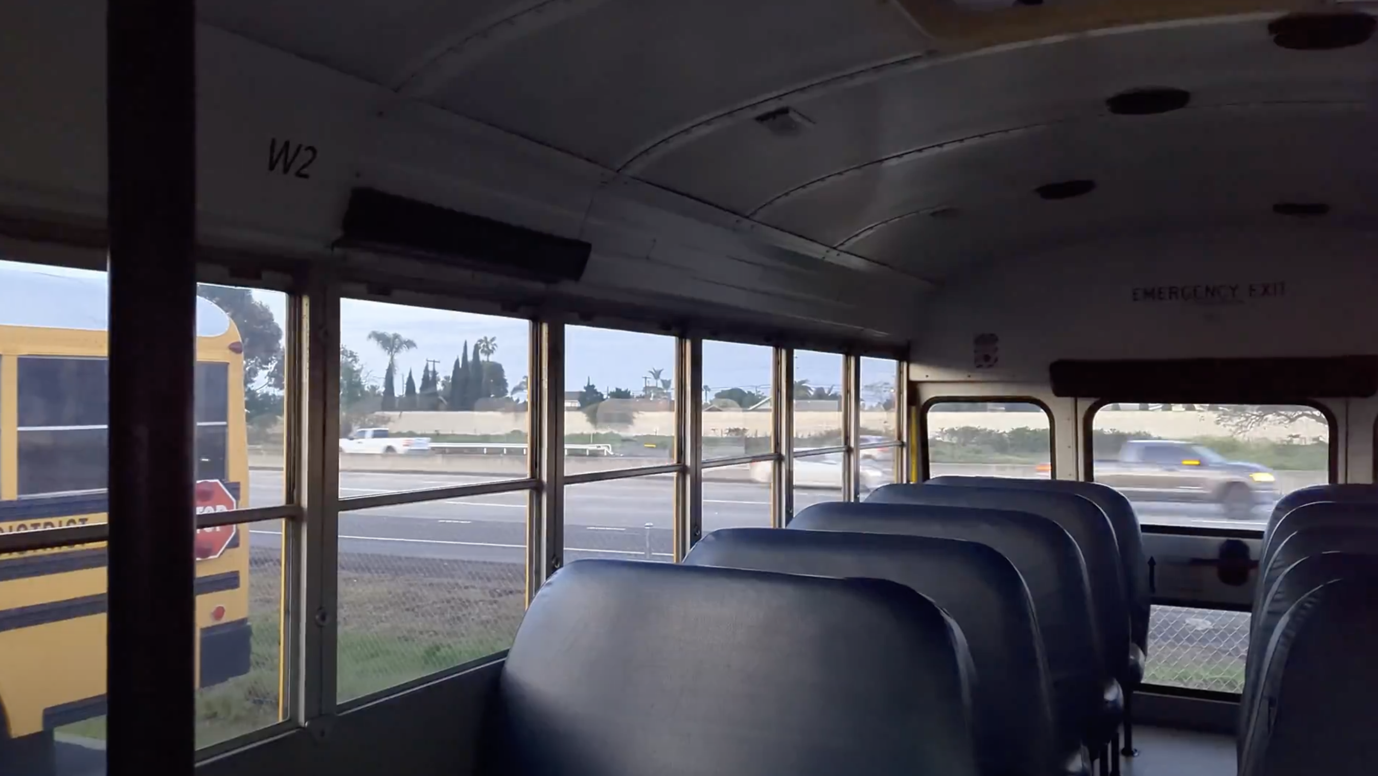 A bus sits idle in San Diego Unified's Kearny Mesa yard.